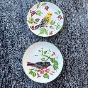 Pair of hand painted bird‎ decorative plates